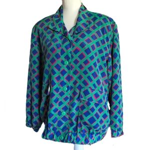 Vintage Jacket Windbreaker 80's Bright Green Purple & ppnk Collar Medium